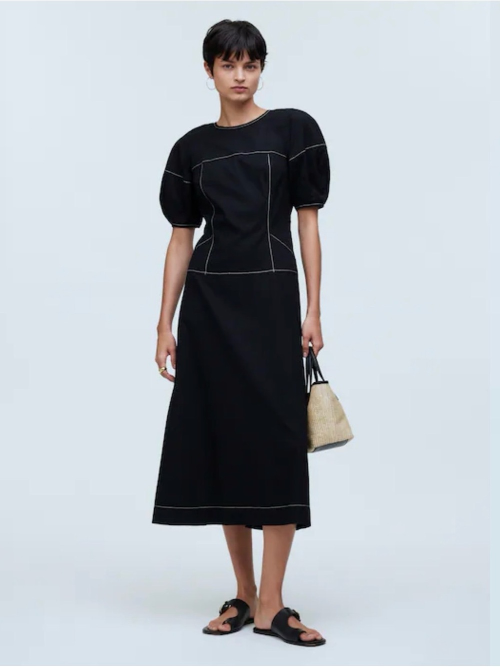 Madewell Puff-Sleeve drop waist Midi Dress 100% cotton